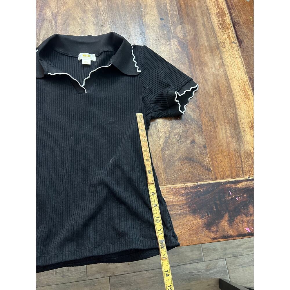Maeve by Anthropologie Women's Black Scalloped Polo Shirt Size Small - Picture 13 of 14